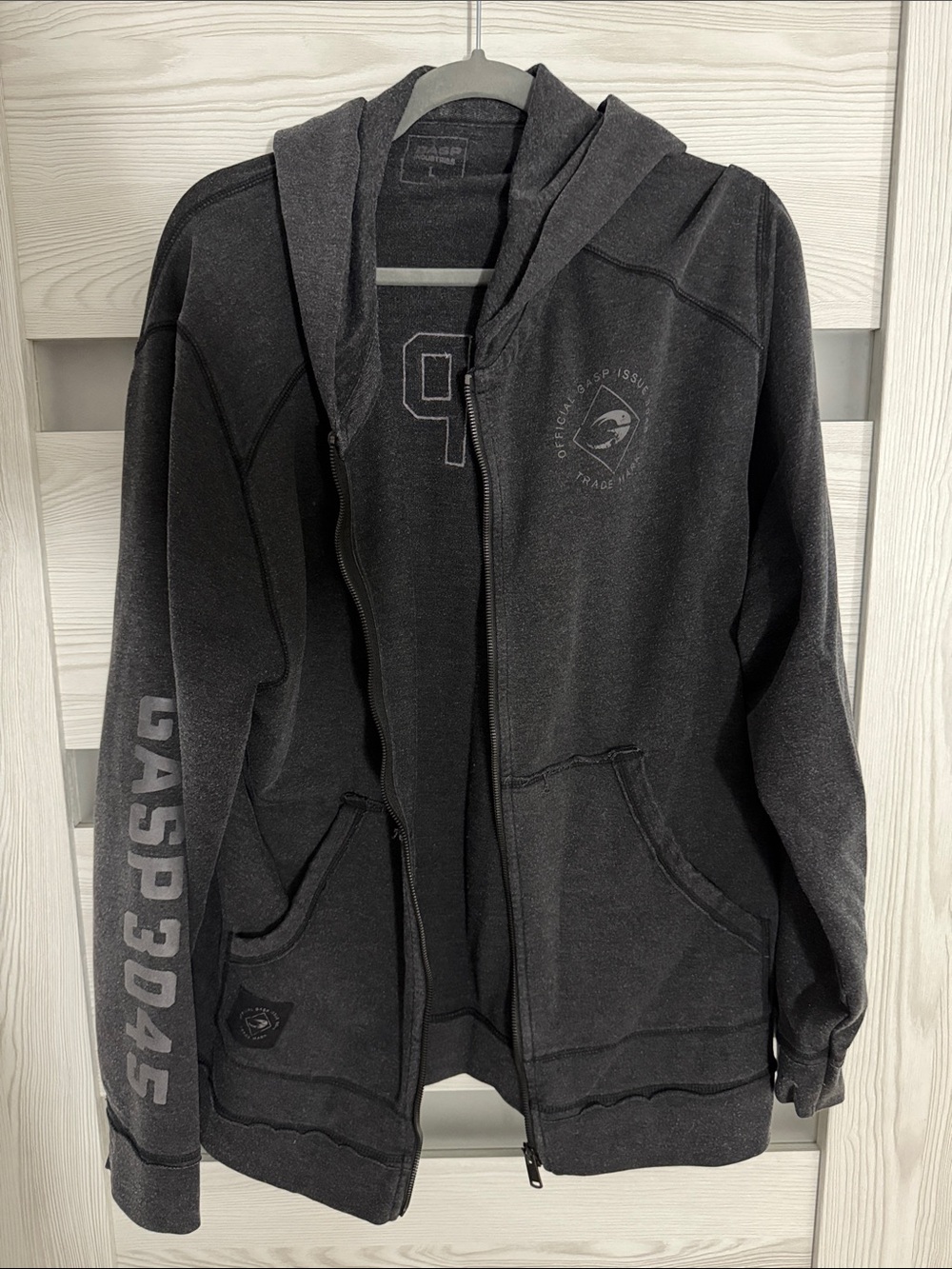 GASP Zip-Up Hoodie in Washed Black